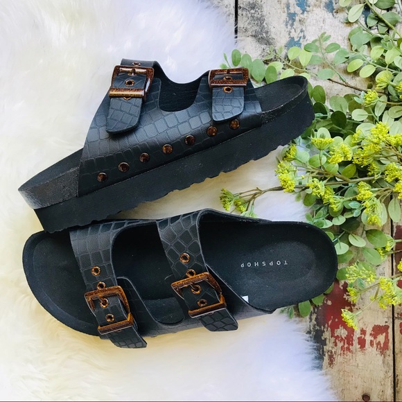 TOPSHOP Platform Black Sandals Sz 10.5 Women’s NEW